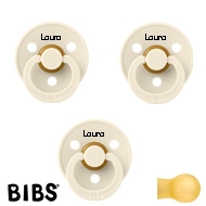 BIBS Colour Schnuller mit Namen, Gr. 2, 3 Ivory, Rund Latex, (3er Pack)